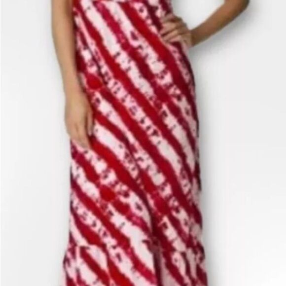 Calypso St. Barth Target Pink Red Tie Dye Cotton Tiered Maxi Dress Faux Wrap 12 - Picture 4 of 12